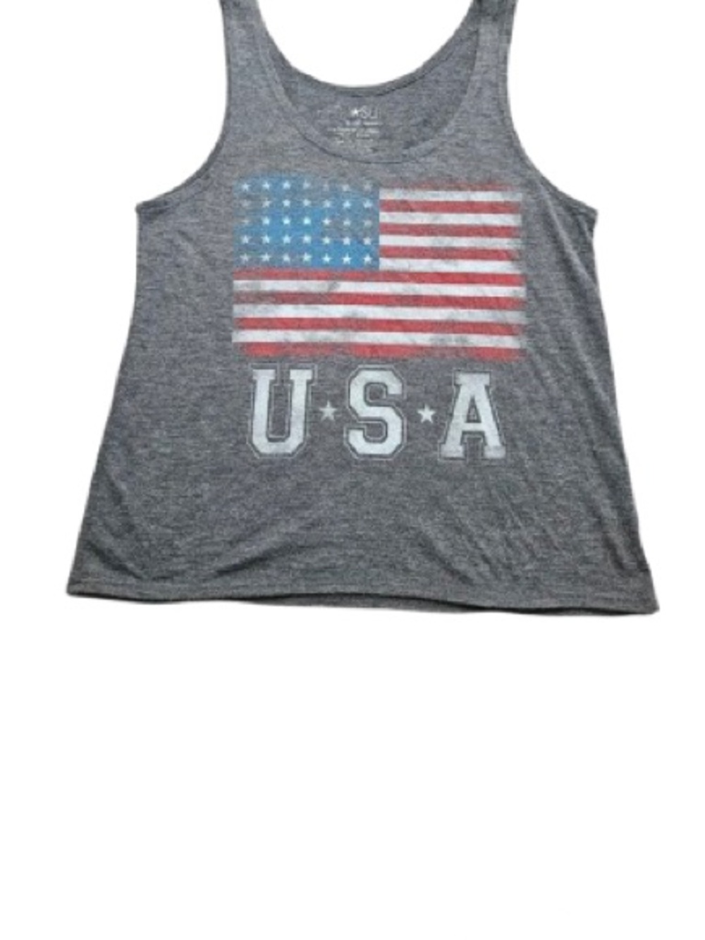 Fifth Sun Women’s Heather Gray Tank Top with Distressed USA Flag 
Size Small